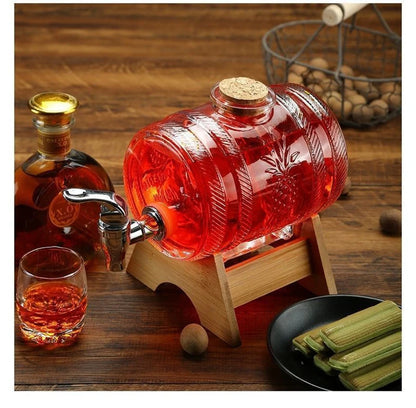 Classical home fashiond glass barrel decanter - With Wooden Support Stand For Liquor, Scotch, Bourbon, whiskey & wine