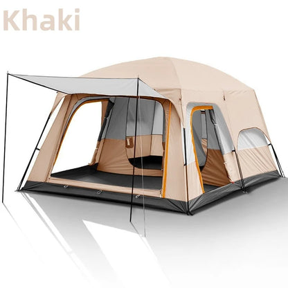 Outdoor Camping Family Tent 3-12 Persons - Double Layers Oversize 2 Rooms Thickened Rainproof.