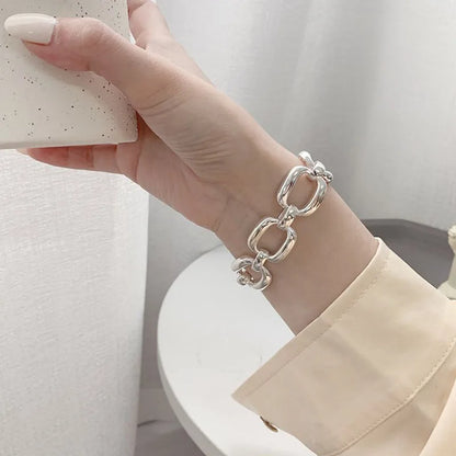 Silver Thick Hollow Chain Bracelet for Women - 925 Sterling