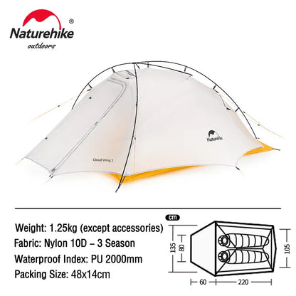 Naturehike Upgraded Cloud Up 2 Ultralight Tent Free Standing 20D Fabric Camping Tents For 2 Person With free Mat NH17T001-T