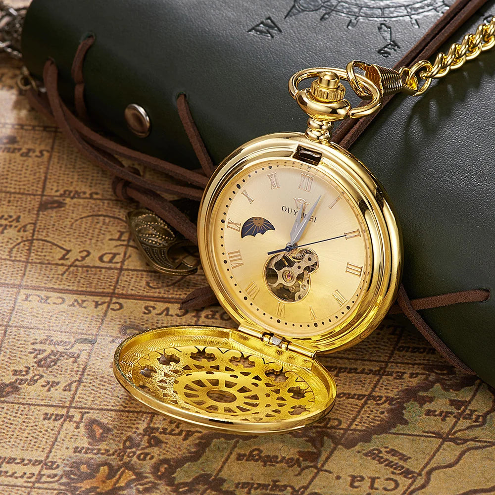 Ohsen Luxury Mechanical Hand Winding Skeleton Pocket Watch