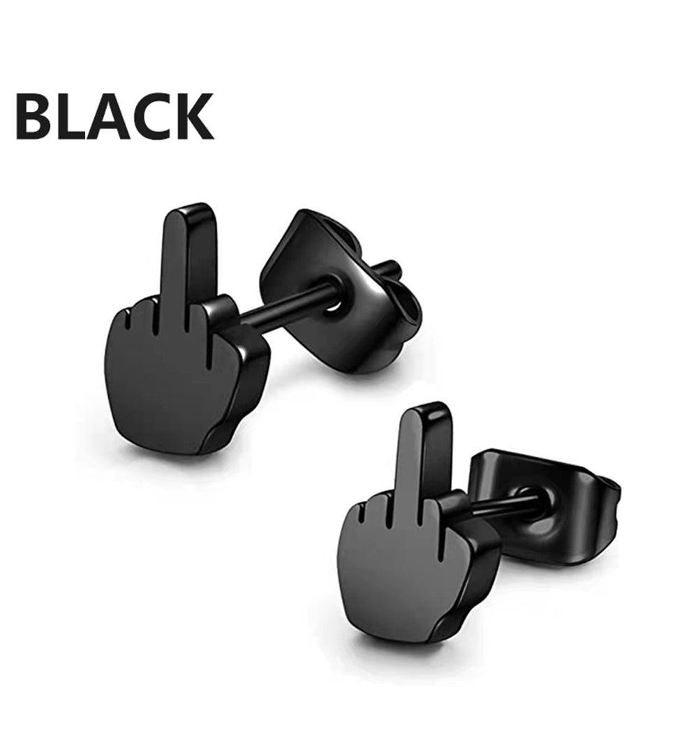 Middle Finger Stainless Steel Earrings In Black, Silver & Gold Colour