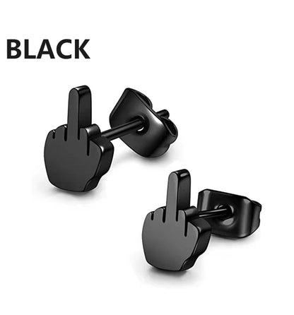 Middle Finger Stainless Steel Earrings In Black, Silver & Gold Colour