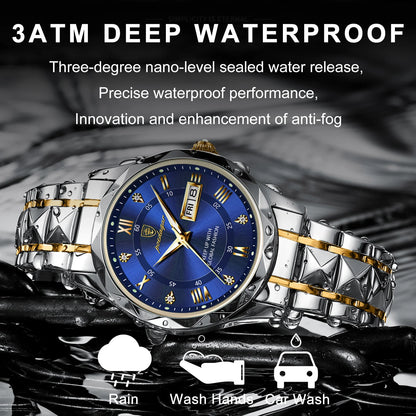 POEDAGAR Luxury Men Stainless Steel Quartz Watch - Waterproof, Date/Week & Luminous Date And Box