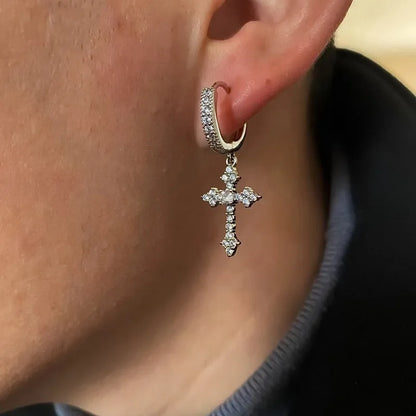 2Pcs Iced out Cross With Shiny Rhinestones Earrings