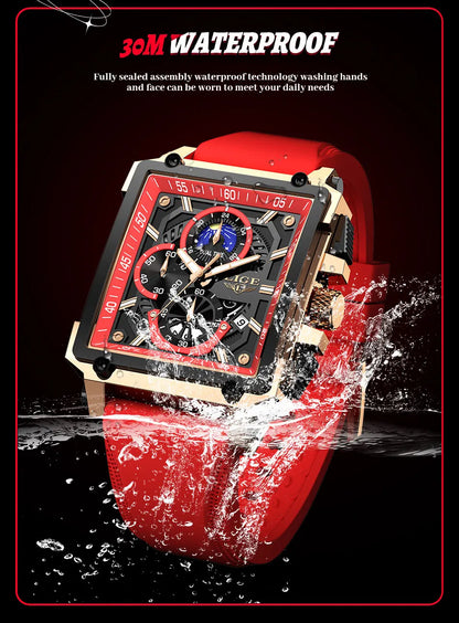 LIGE Quality Luxurious Chronograph Watch - Silicone strap - Quartz Clockwork, Waterproof With Box