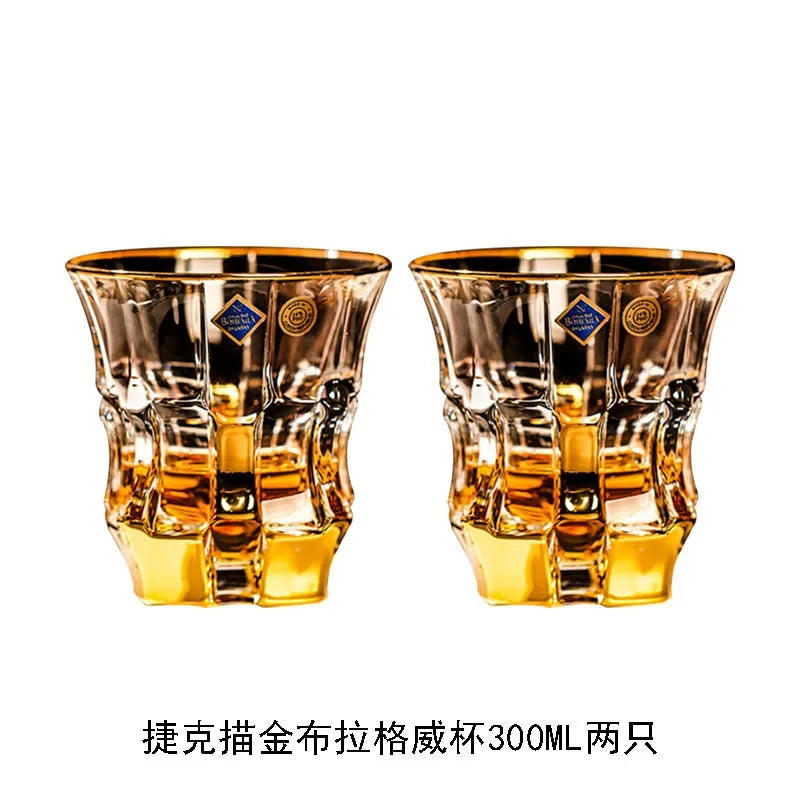 Household Crystal Glass Whiskey Wine Cup and Bottle Set Light Luxury Gold Painting High End Wine Utensils Bar Wine Glass Set