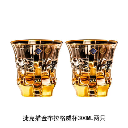 Household Crystal Glass Whiskey Wine Cup and Bottle Set Light Luxury Gold Painting High End Wine Utensils Bar Wine Glass Set