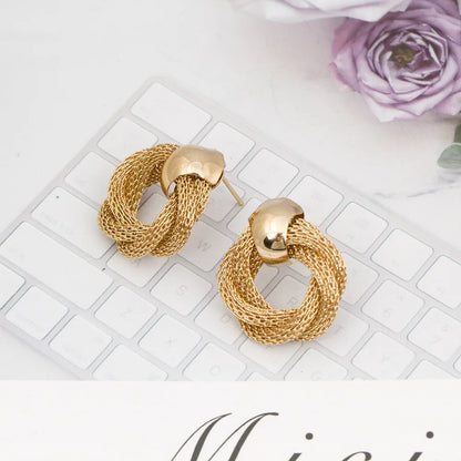 Guangtuo Gold & Silver Metallic Twisted weaving Round Circle Earrings