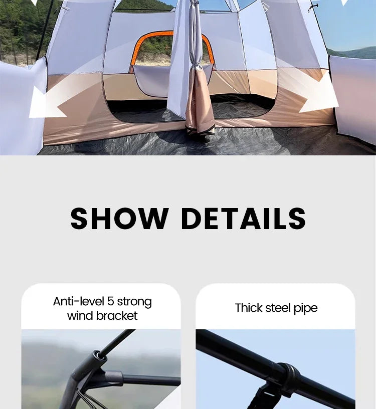 Outdoor Camping Family Tent 3-12 Persons - Double Layers Oversize 2 Rooms Thickened Rainproof.