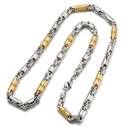 Qiaonitu 6mm Heavy 18K Gold Color Stainless Steel Byzantine Chain Necklace