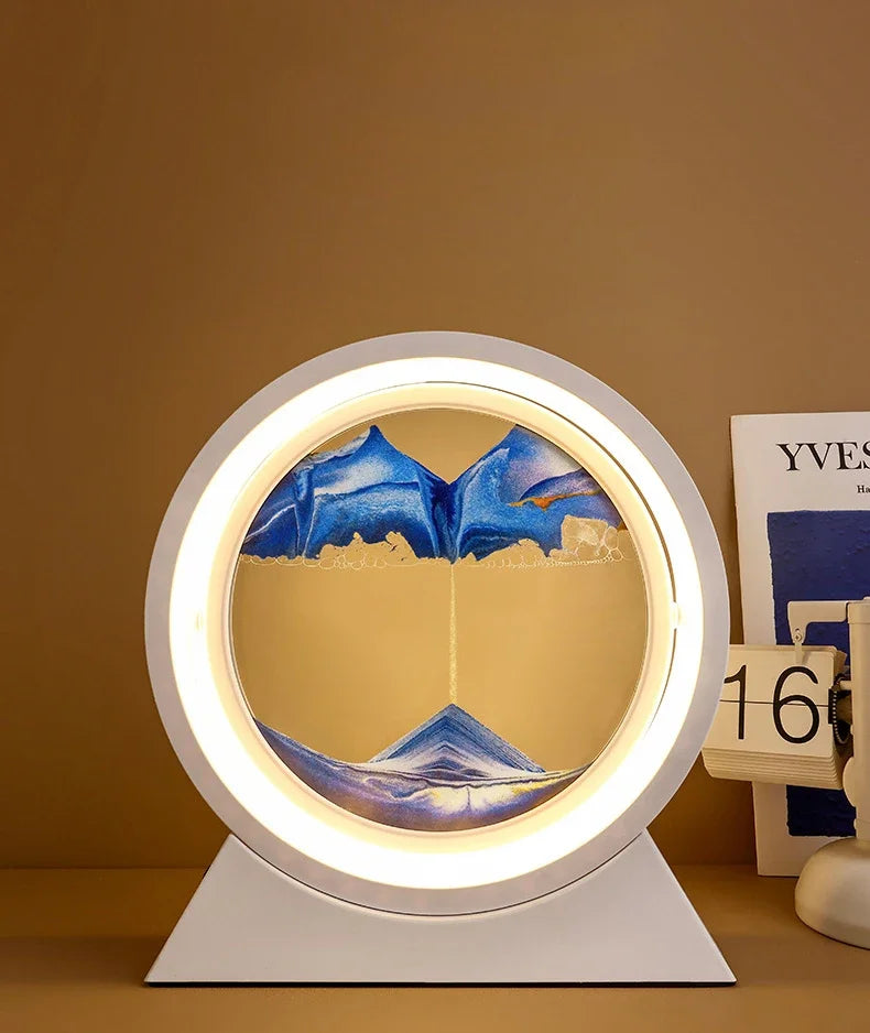 LED quicksand hourglass full circle with stand - Unique Art With Night Light