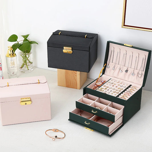 Trendy lock arch three-layer jewelry box, suitable for all kinds of jewelry storage