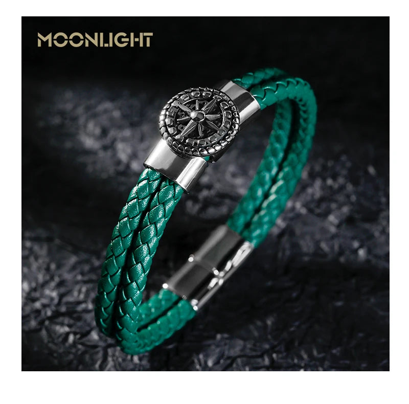 Genuine Leather Compass Bracelet For Men & Woman - Double Layer Braided Bracelet