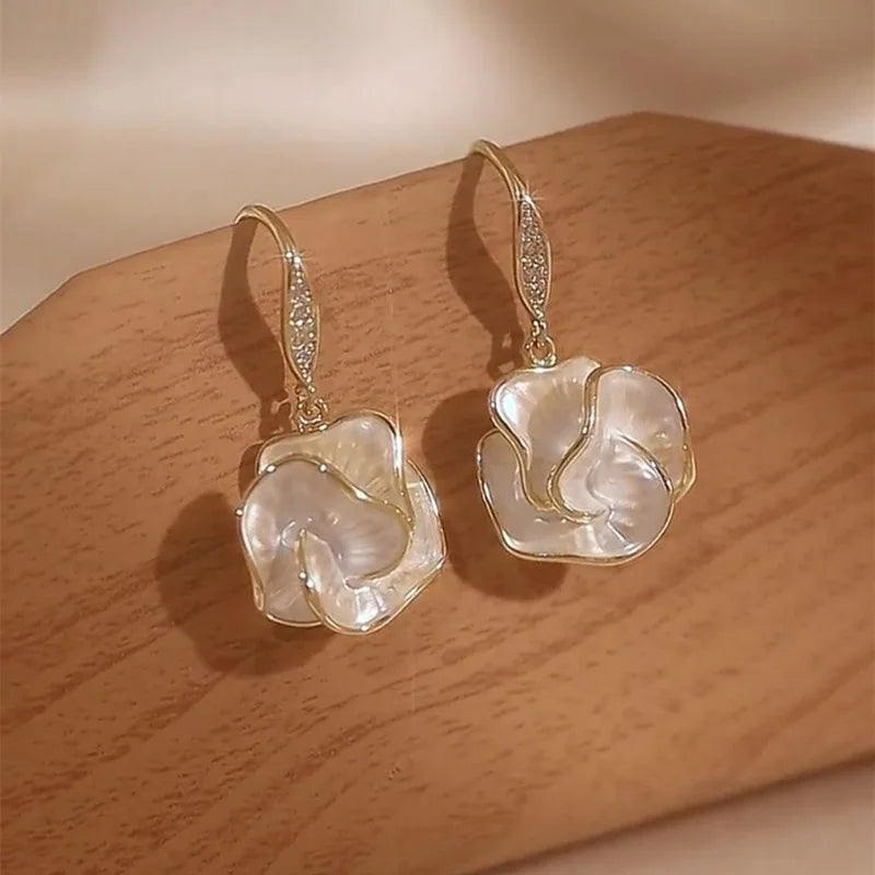 LATS White Flower Uniquely Folded Stud Multi-layered Earrings In Different Styles