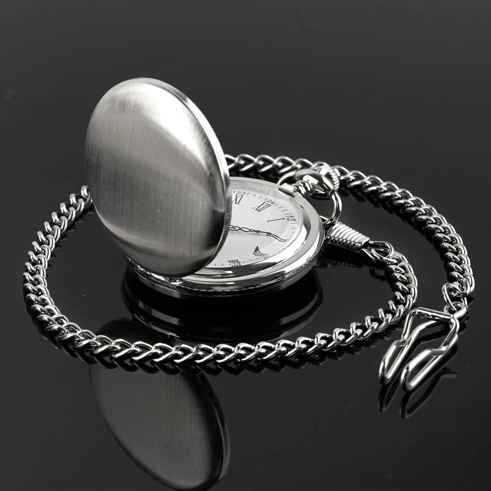 Number Dial - Smooth steel Quartz Pocket Watch Vintage number dial Pocket & Necklace watch pendant (37CM Fob Chain)