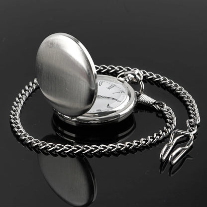 Number Dial - Smooth steel Quartz Pocket Watch Vintage number dial Pocket & Necklace watch pendant (37CM Fob Chain)