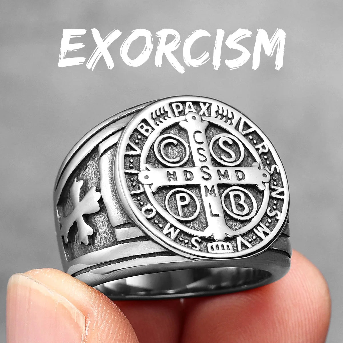 Metal Town Stainless Steel Saint Benedict Cross Ring