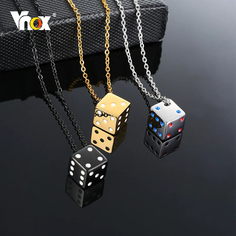 Vnox Dice Style Pendant With Stainless Steel Necklaces