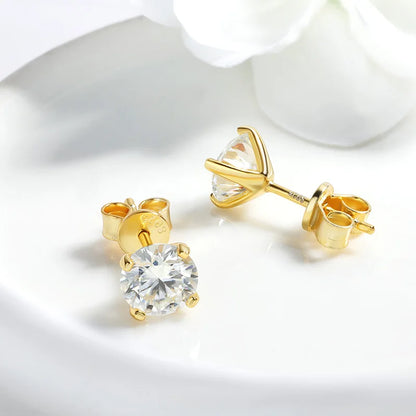 Smyoue Classic Stud S925 Sterling Silver Moissanite 02./2CT Earrings With VVS Round Cut & 18k Gold Imitation