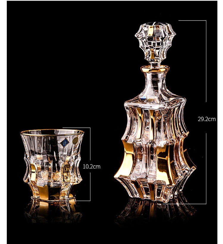 Household Crystal Glass Whiskey Wine Cup and Bottle Set Light Luxury Gold Painting High End Wine Utensils Bar Wine Glass Set