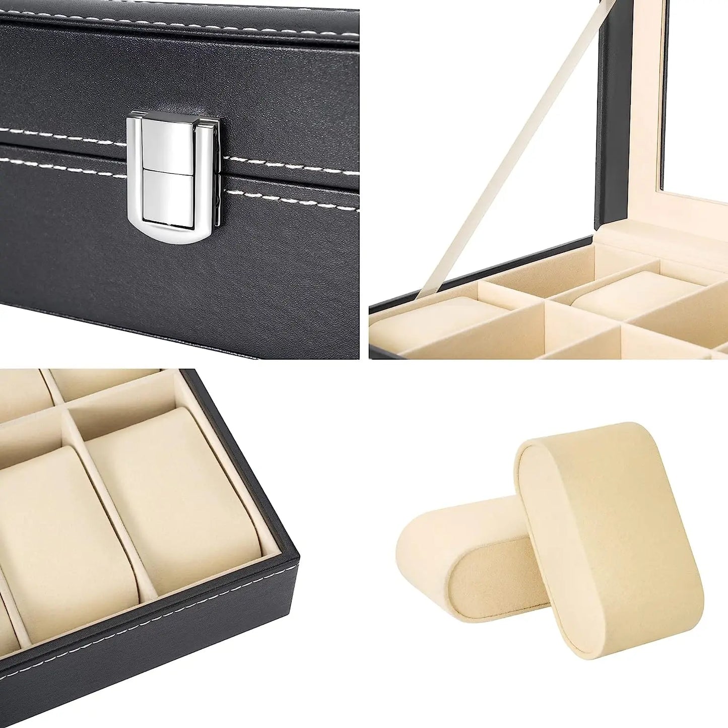 6 Slots PU Leather & Flannelette Watch Box