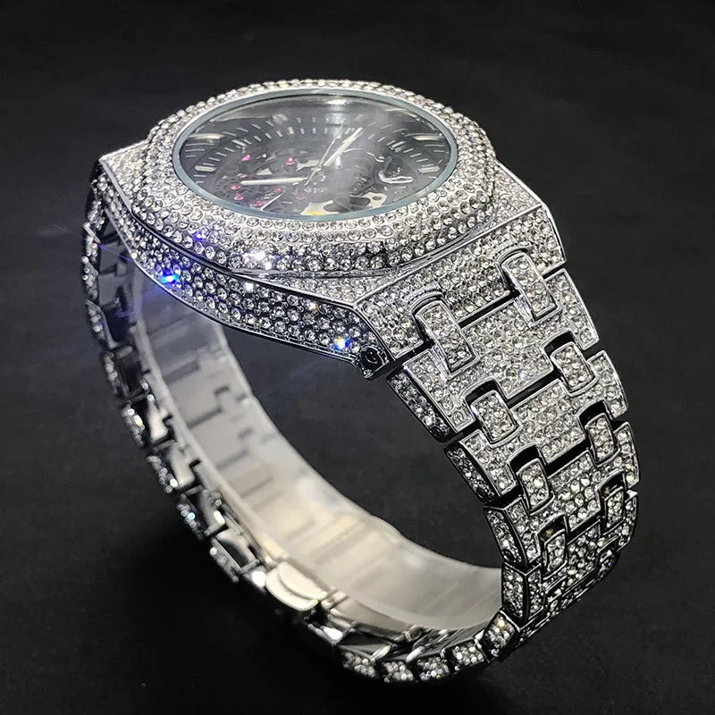 MISSFOX Luxury Fully Iced Out Automatic Diamond Watch