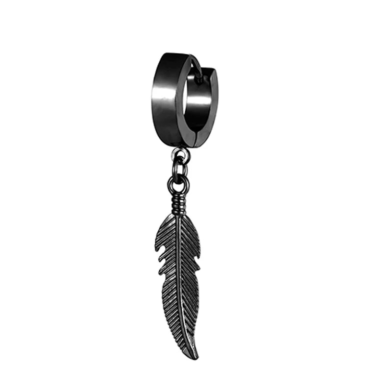 Simple Stainless Steel Feather Pendant Stud Earrings