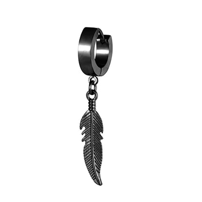 Simple Stainless Steel Feather Pendant Stud Earrings