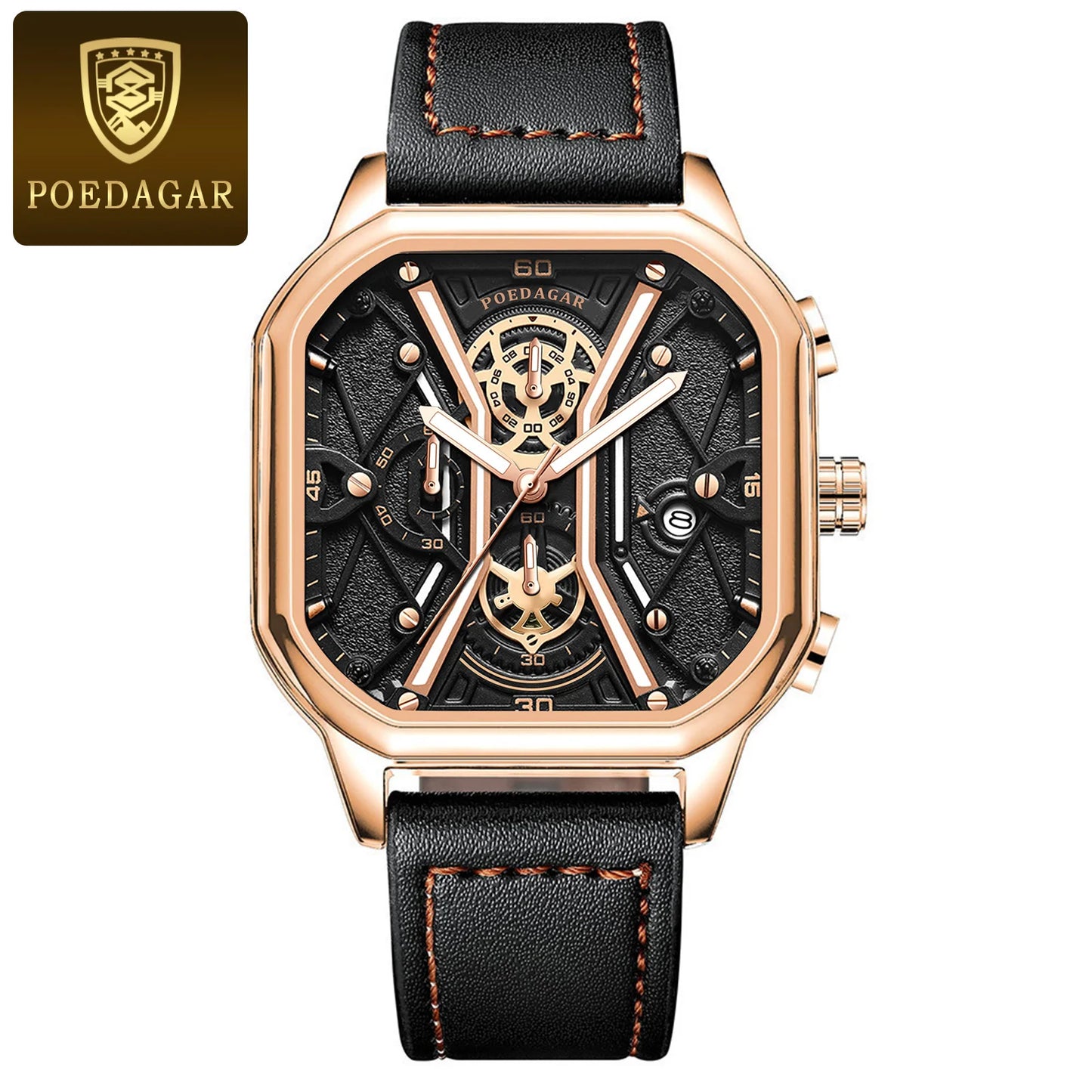 POEDAGAR Luxury Stainless Steel & Leather Chronograph Quartz Watch - Luminous, Waterproof, Date And Box