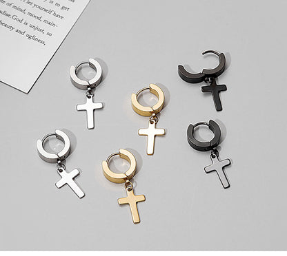 2pc Stainless Steel Cross Hoop Earrings In Gold, Silver & Black