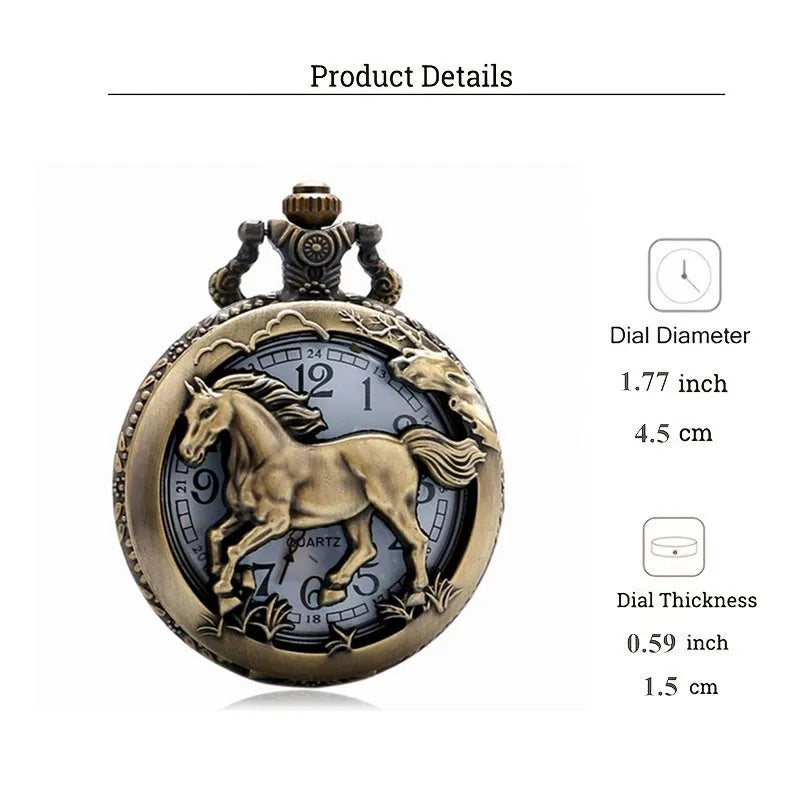 Waknoer Hollow Horse Pocket Watch With Chain