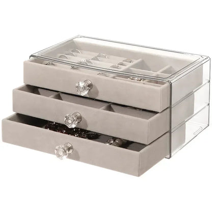 Acrylic Display Jewelry Organizer with 3 Velvet Stackable Drawers