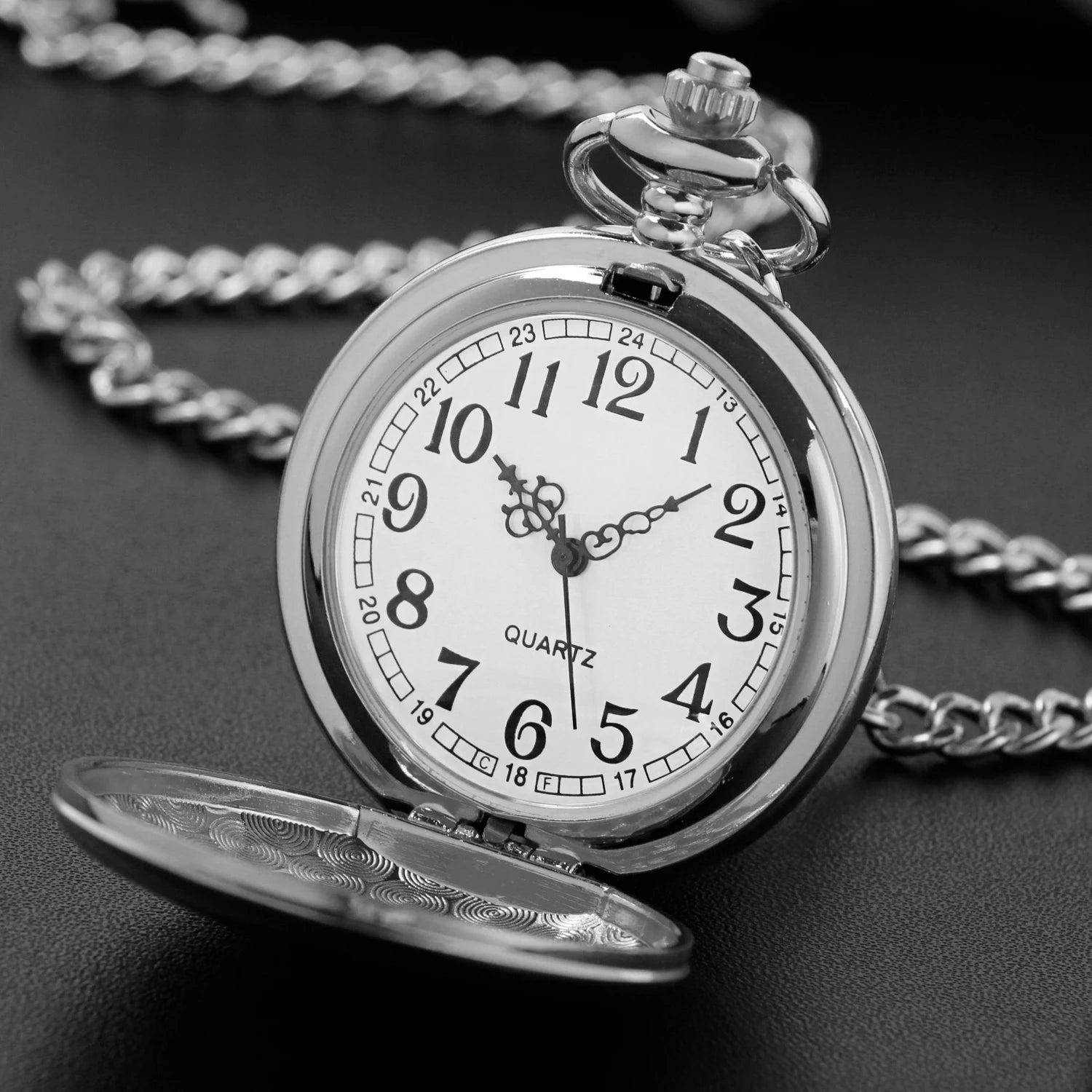 Number Dial - Smooth steel Quartz Pocket Watch Vintage number dial Pocket & Necklace watch pendant (37CM Fob Chain)