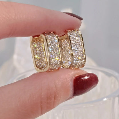 Huitan Iced Out Gold/Rose Colour CZ Hoop Earrings