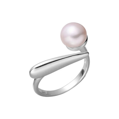 GaaBou Adjustable 925 Sterling Silver Round Pearl Ring