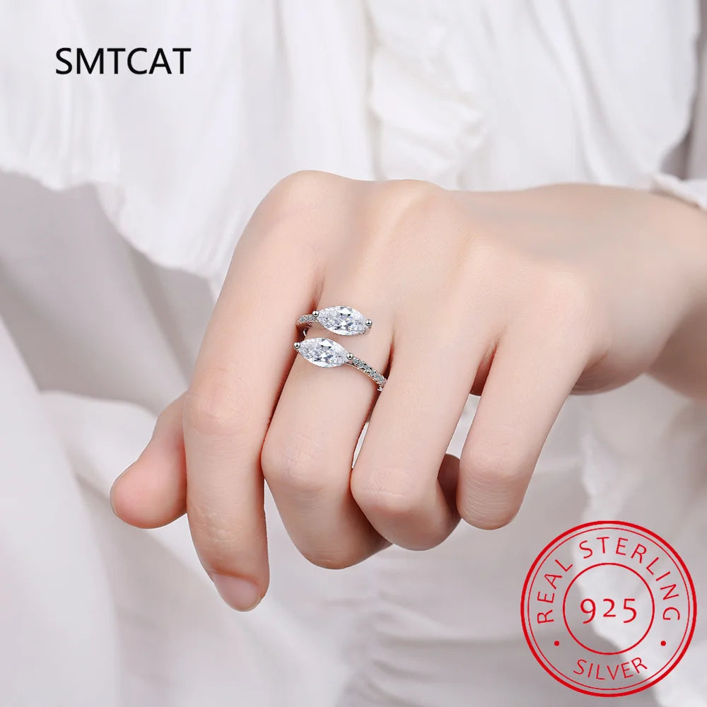 SMTCAT Adjustable Sparkling Moissanite S925 Sterling Silver Ring