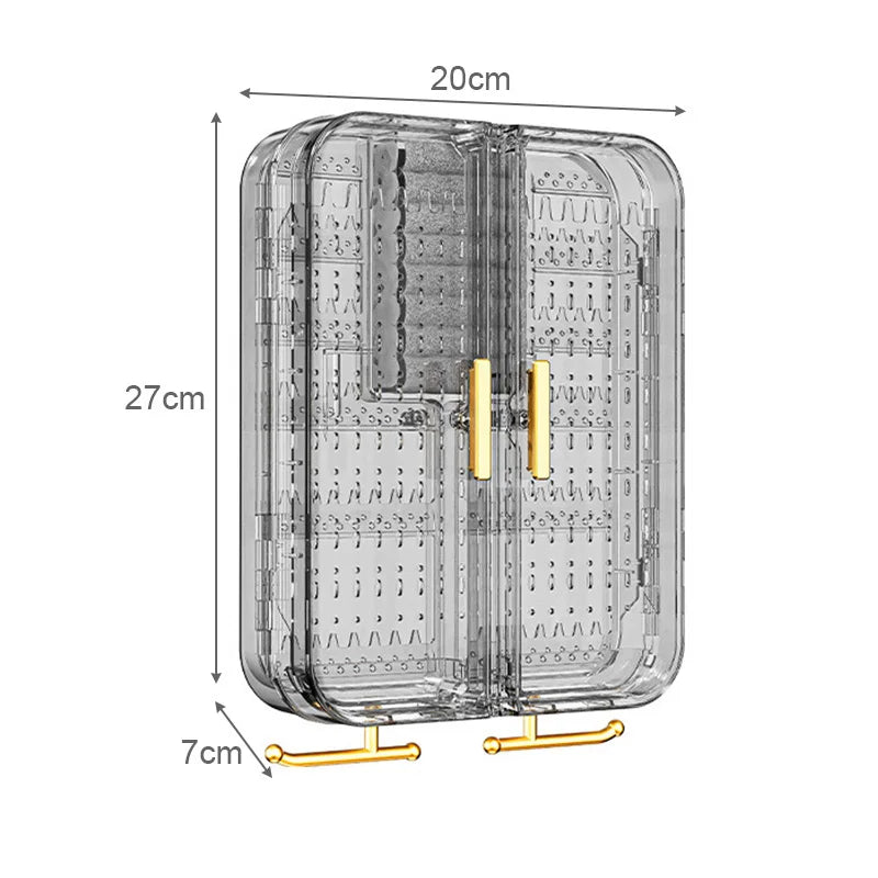 Large Transparent Dustproof Wall Mounted Jewelry Box in Grey & Brown