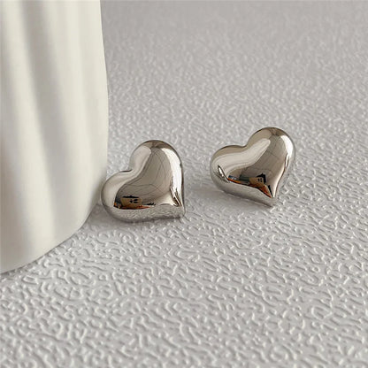 LATS Big & Small Heart Shaped Smooth Surface Stud Earrings In Gold and Silver