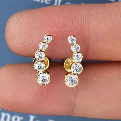 Lnngy S925 Single Row Round Bezel Moissanite VVS1 Earring In Silver & Gold