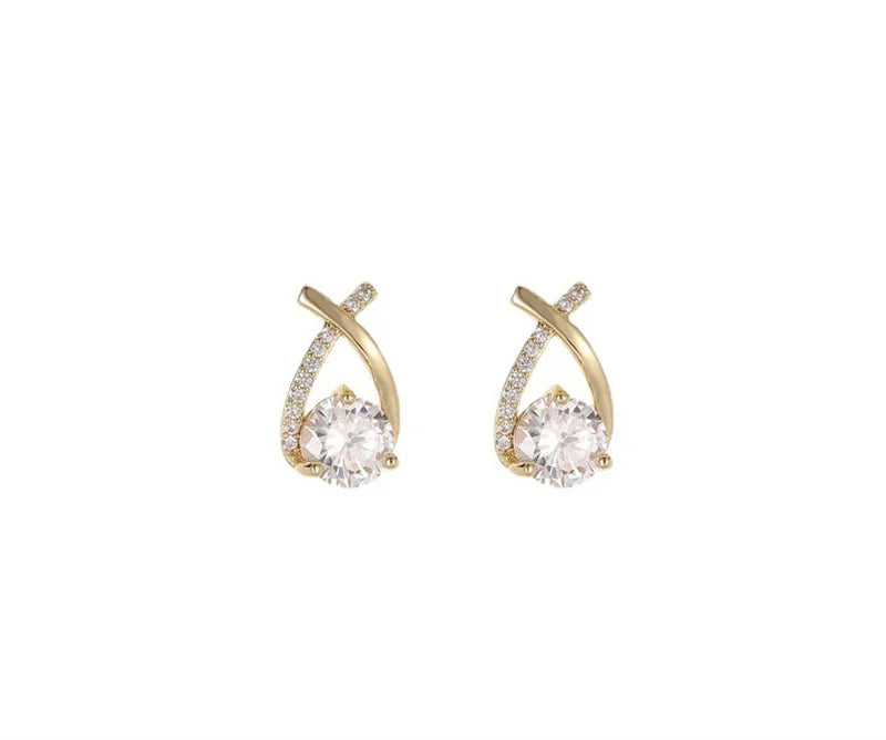 SKEDS Elegant Crossed Stud Earrings With Rhinestone