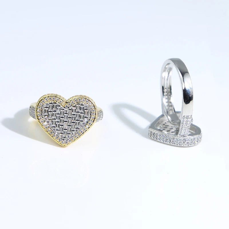 IDOWAITTING Different Variety Iced Out Heart Ring Micro Paved Cubic Zirconia & S925 Silver Rings