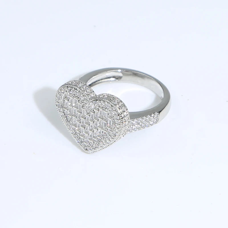 IDOWAITTING Different Variety Iced Out Heart Ring Micro Paved Cubic Zirconia & S925 Silver Rings