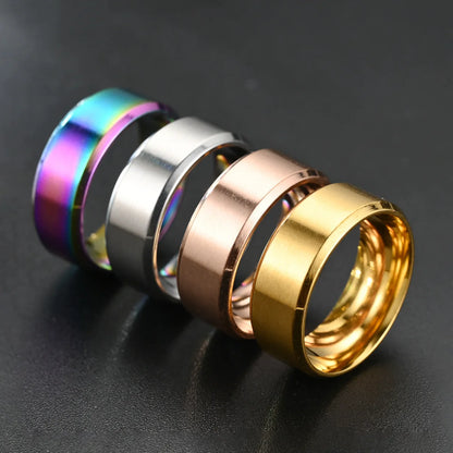 6 Colors Classic 8mm Brushed Stainless Steel Ring