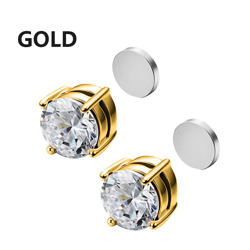 2PCS Magnetic Crystal Ear Clips White, Yellow & Black Zircon Magnet Earrings