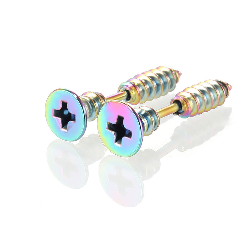 1Pair Punk Fashion Colorful Stainless Steel Screw Stud Earring