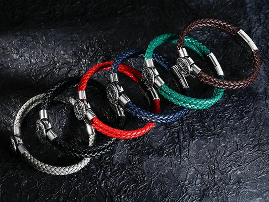 Genuine Leather Compass Bracelet For Men & Woman - Double Layer Braided Bracelet