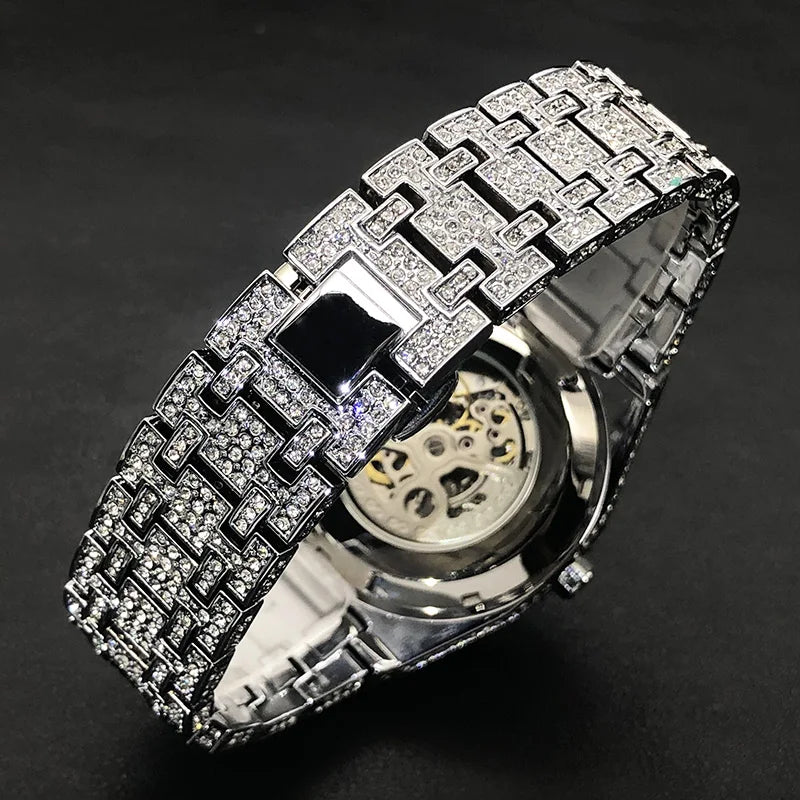 MISSFOX Luxury Fully Iced Out Automatic Diamond Watch