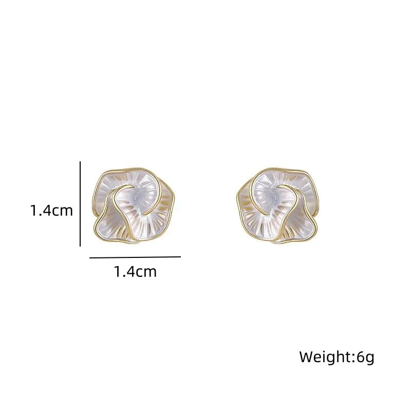 LATS White Flower Uniquely Folded Stud Multi-layered Earrings In Different Styles