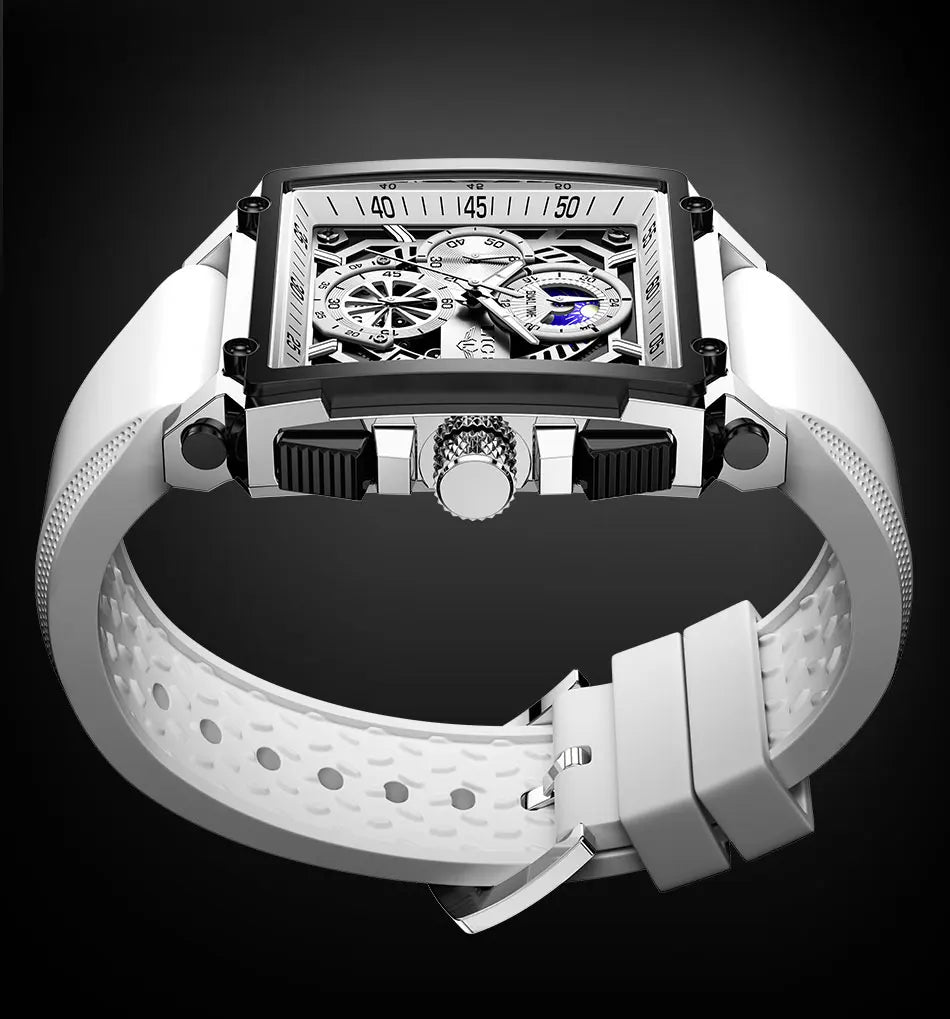 LIGE Quality Luxury Hollow Square Watch For Men with Silicone Strap - Waterproof, Quartz Clockwork+Box